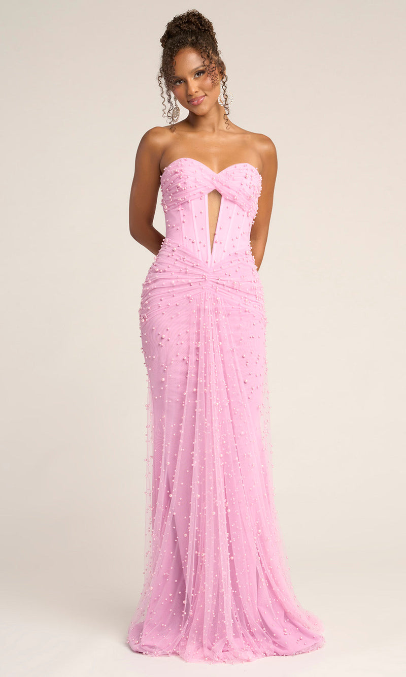 Beaded Sheath Evening Gown with Sheer Corset Bodice Formal Prom Dress Portia and Scarlett PS26022