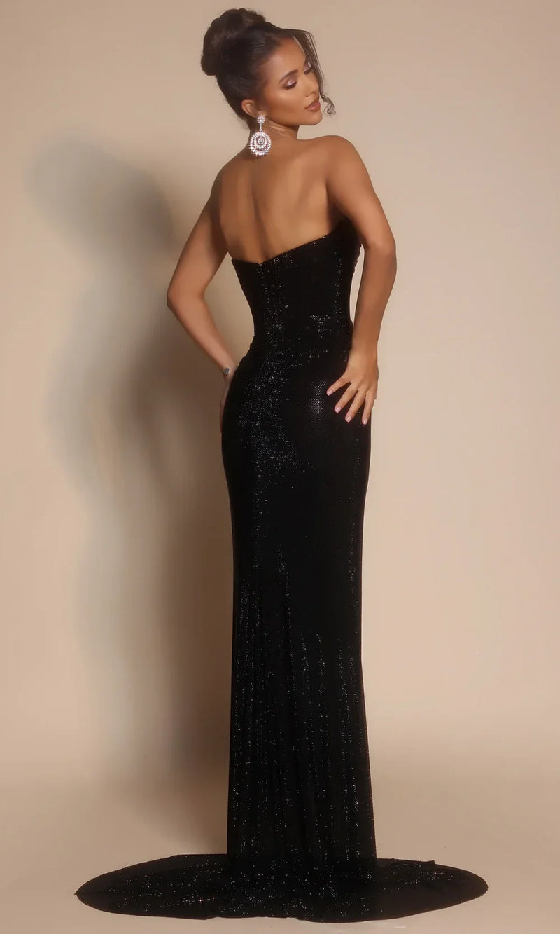 Strapless Sequin Glitter Mermaid Evening Gown with Side Slit Dress by Portia and Scarlett PS26026