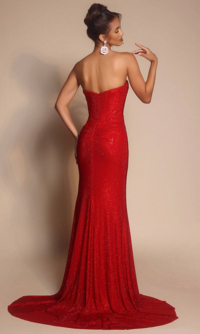 Strapless Sequin Glitter Mermaid Evening Gown with Side Slit Dress by Portia and Scarlett PS26026
