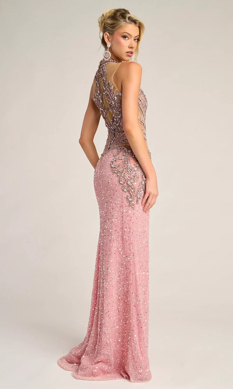 Beaded Strapless Gown with High Slit Luxe Sequin Embellished Dress by Portia & Scarlett PS26436C