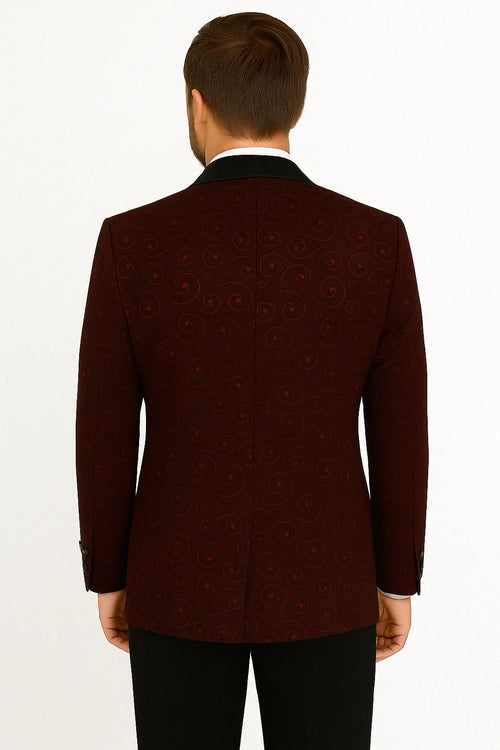 Paisley-300 Burgundy and Black Tuxedo Blazer with Bow Tie