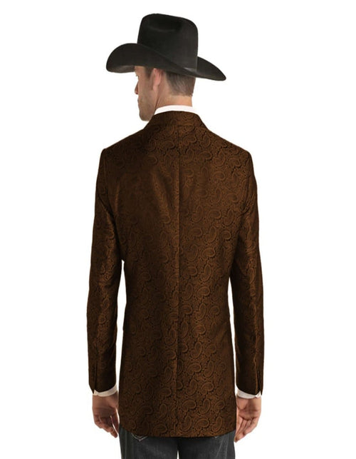 Mens Two Button Notch Lapel Paisley Pattern Blazer Brown