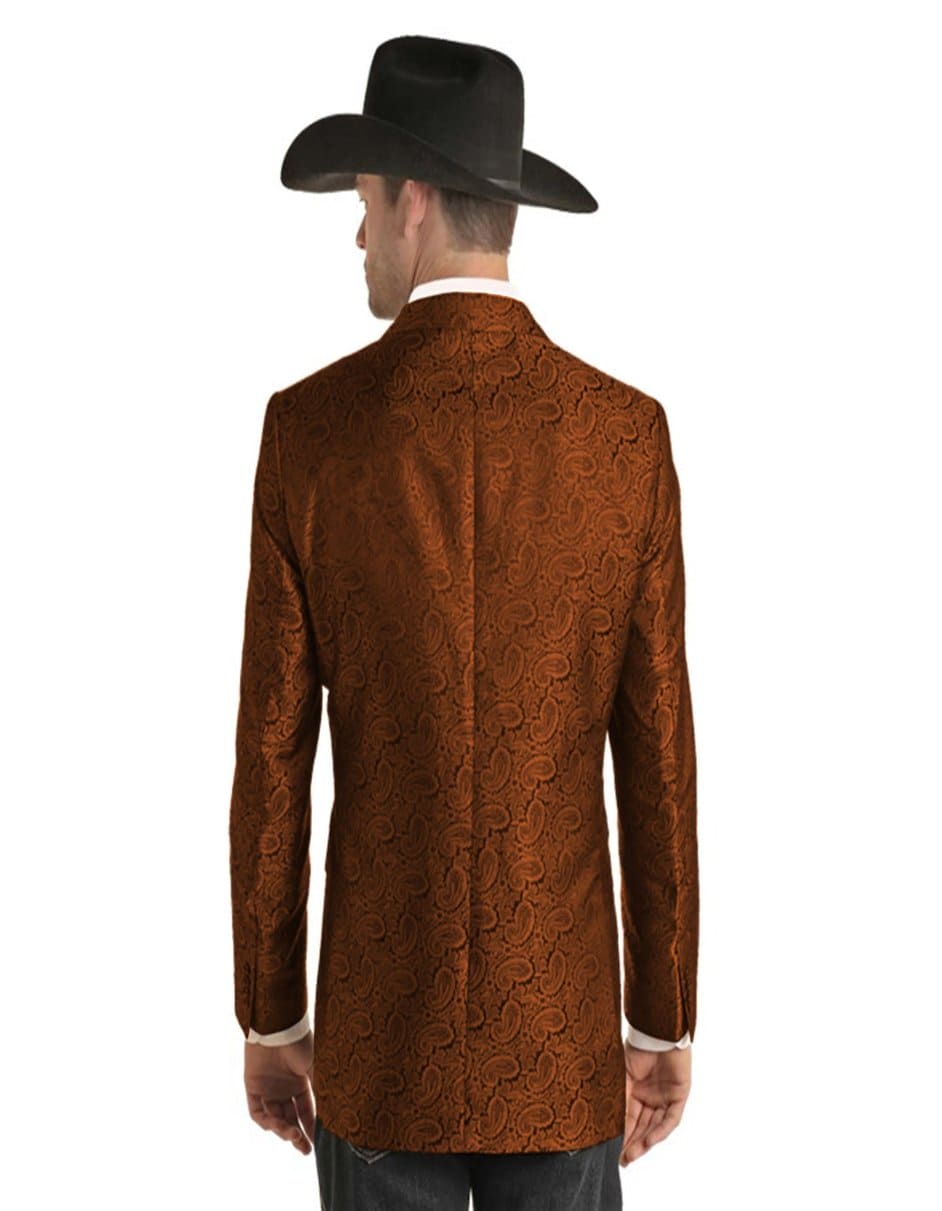 Mens Two Button Notch Lapel Paisley Pattern Blazer Copper