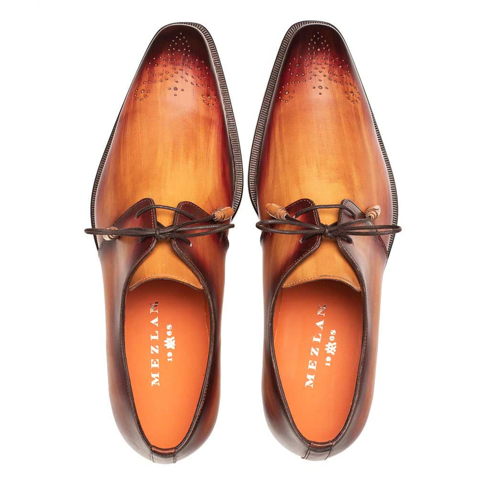 Principe Tan/Rust Patina Calfskin Derby Shoes by Mezlan – Handcrafted in Spain