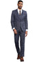 Stacy Adams men's charcoal grey windowpane suit. Classic one-button closure, notched lapels, and a fitted silhouette. Smooth, tailored fabric with subtle contrasts. Matching tailored pants.