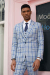 "Mens Stacy Adams Suit - Stacy Adams  Suit Men's Vested Peak Lapel Plaid Suit -  Blue Windowpane"