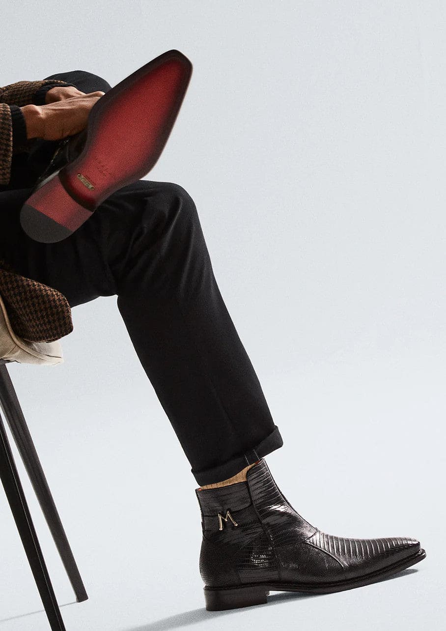 Peninsula Black Genuine Lizard Emblem Boot by Mezlan – Exotic Luxury Men's Boot Made in Spain