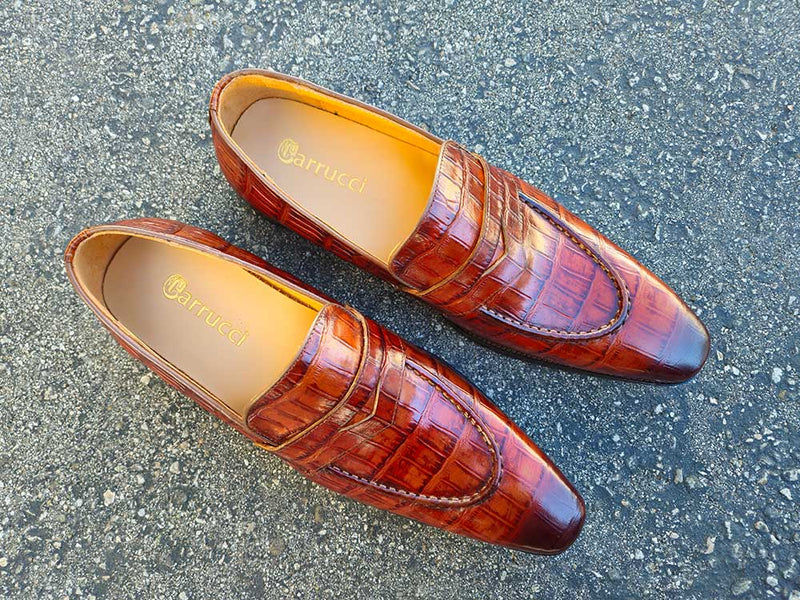 Carrucci Penny Loafer Features Alligator Embossed Calfskin
