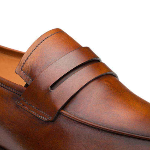 Mezlan Men’s Penny Loafer – Cognac Burnished Calfskin Leather Slip-On, Handmade in Spain
