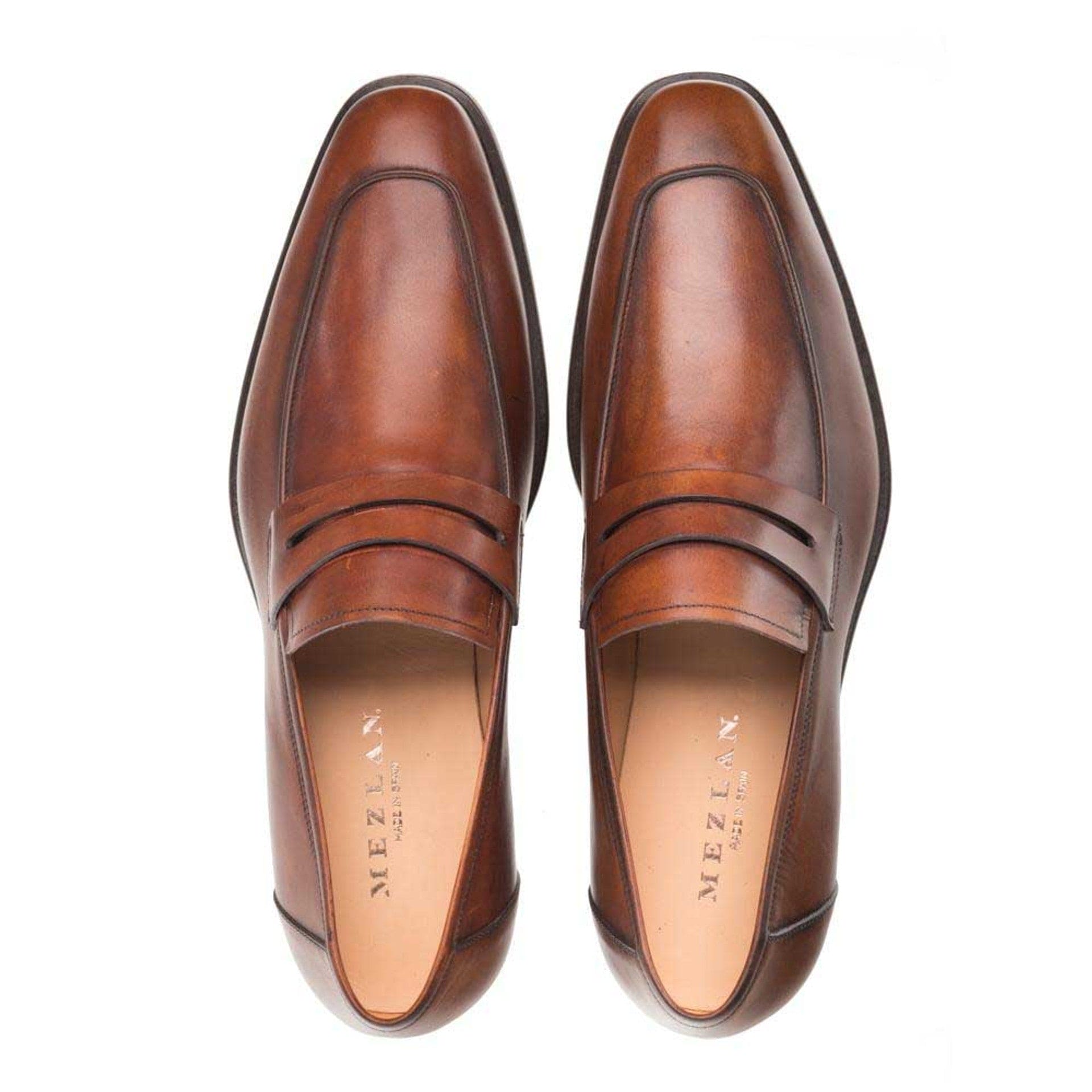 Mezlan Men’s Penny Loafer – Cognac Burnished Calfskin Leather Slip-On, Handmade in Spain