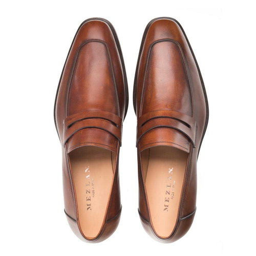 Mezlan Men’s Penny Loafer – Cognac Burnished Calfskin Leather Slip-On, Handmade in Spain