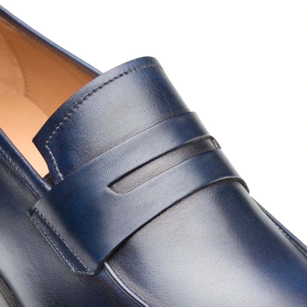 Men's Navy Calfskin Penny Loafers by Mezlan – Hand-Burnished Leather, Made in Spain