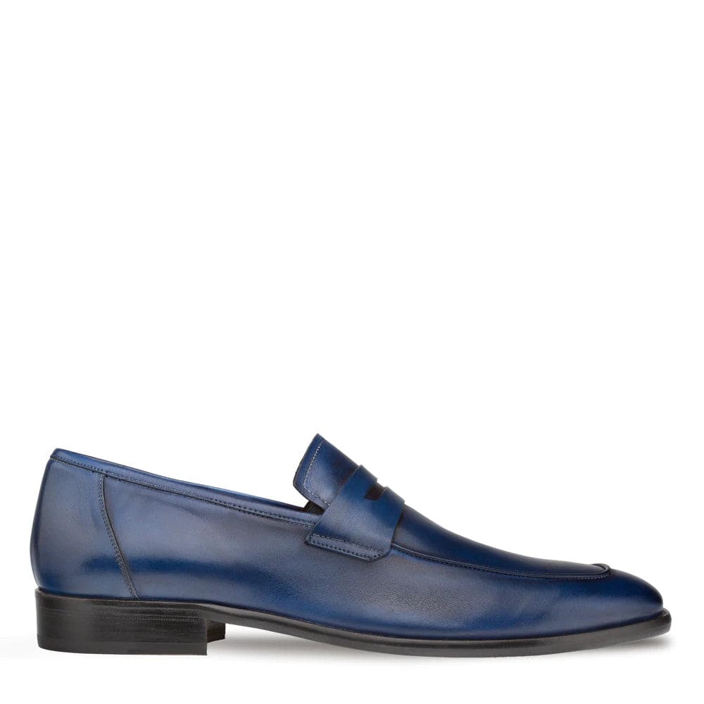Men's Navy Calfskin Penny Loafers by Mezlan – Hand-Burnished Leather, Made in Spain