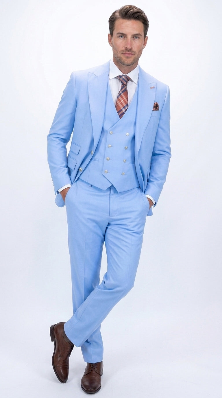 Statement Men’s 3 Piece 100% Wool Fashion Suit, Bold Color Modern Fit Wedding Business Suit