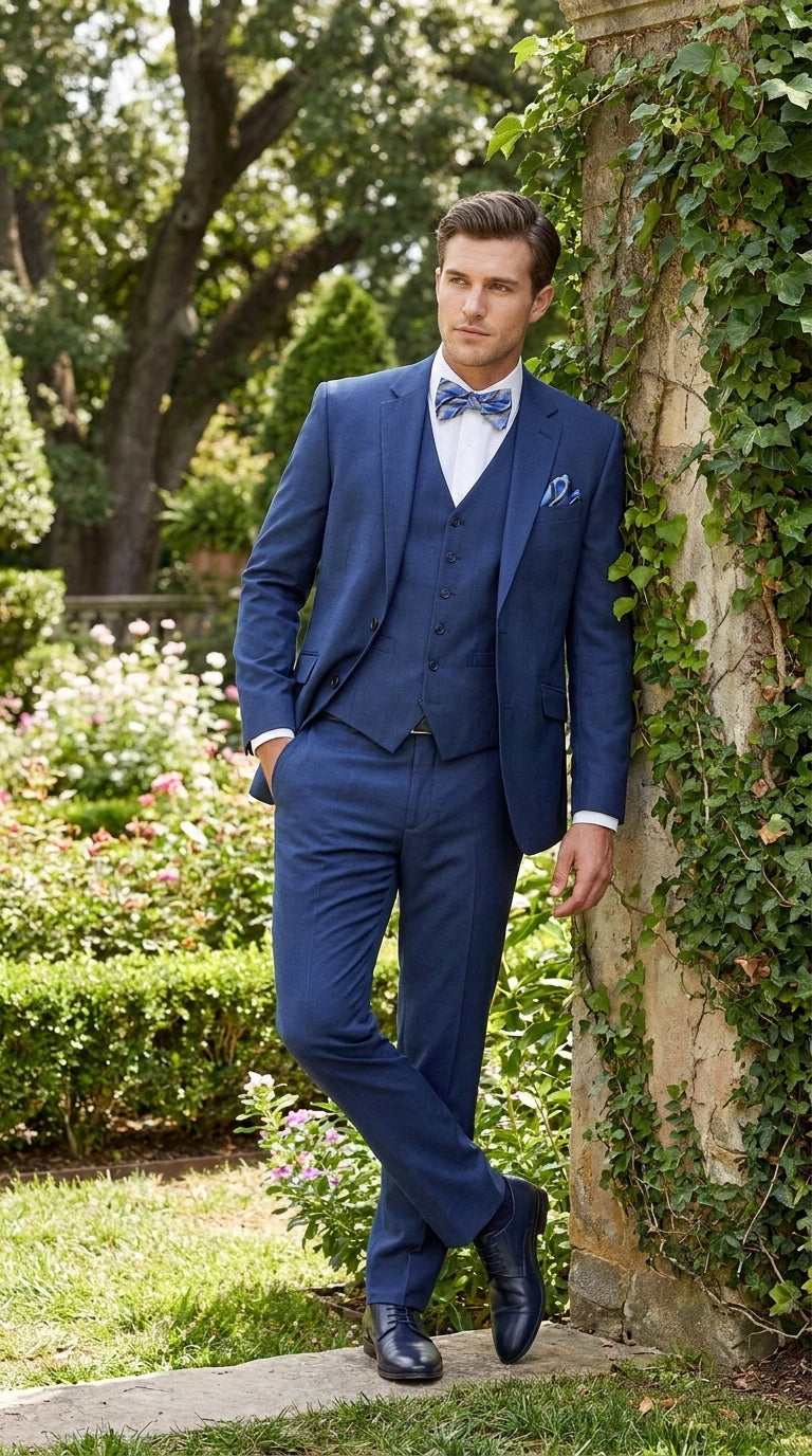 Men’s Big and Tall Indigo Blue 3 Piece Suit, Extra Long Modern Fit Wedding Business Formal Suit