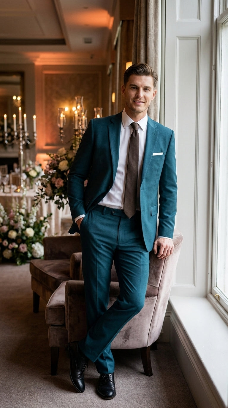 Men’s Dark Teal Suit, Teal Blue 2 Button Formal Wedding Business Suit
