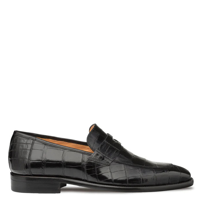 Piccolo Black Genuine Alligator Penny Loafer by Mezlan – Exotic Handmade Luxury from Spain