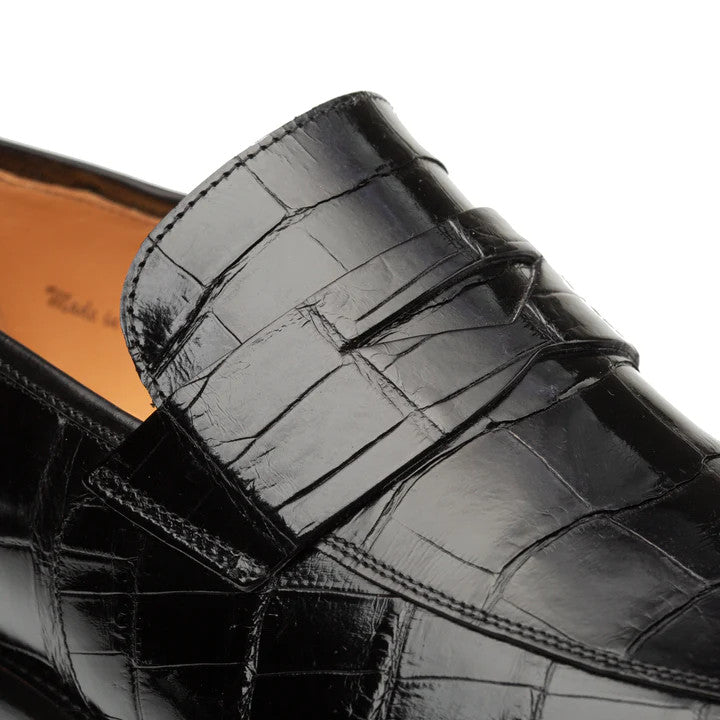 Piccolo Black Genuine Alligator Penny Loafer by Mezlan – Exotic Handmade Luxury from Spain