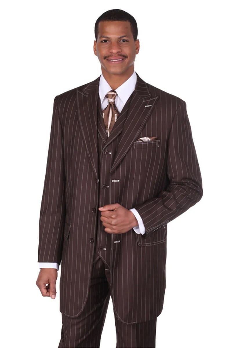 Men’s Vintage Brown Pinstripe 3-Piece Gangster Suit main image 1