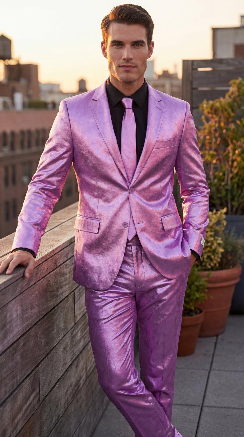 Shiny Metallic Party Lavender Suit