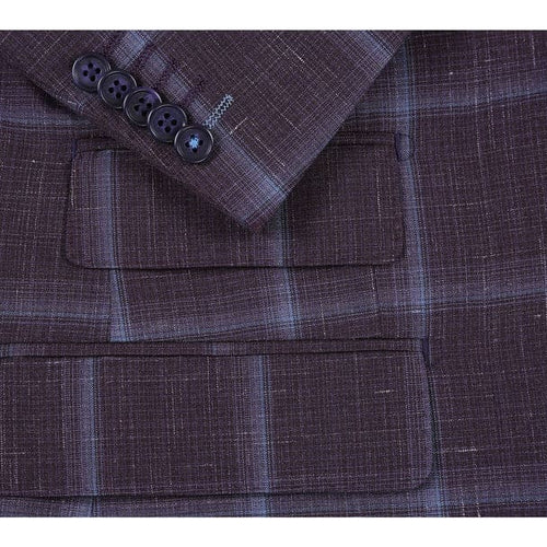 Designer Brand - Wool Stretch with Linen Double Breasted Plum Slim Fit Suit