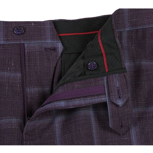 Designer Brand - Wool Stretch with Linen Double Breasted Plum Slim Fit Suit