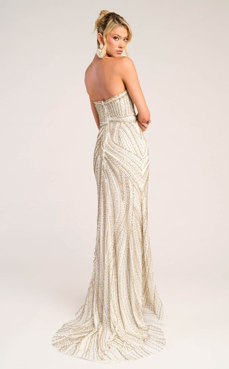 Beaded Strapless Mermaid Evening Gown with High Slit by Portia and Scarlett PS26407C