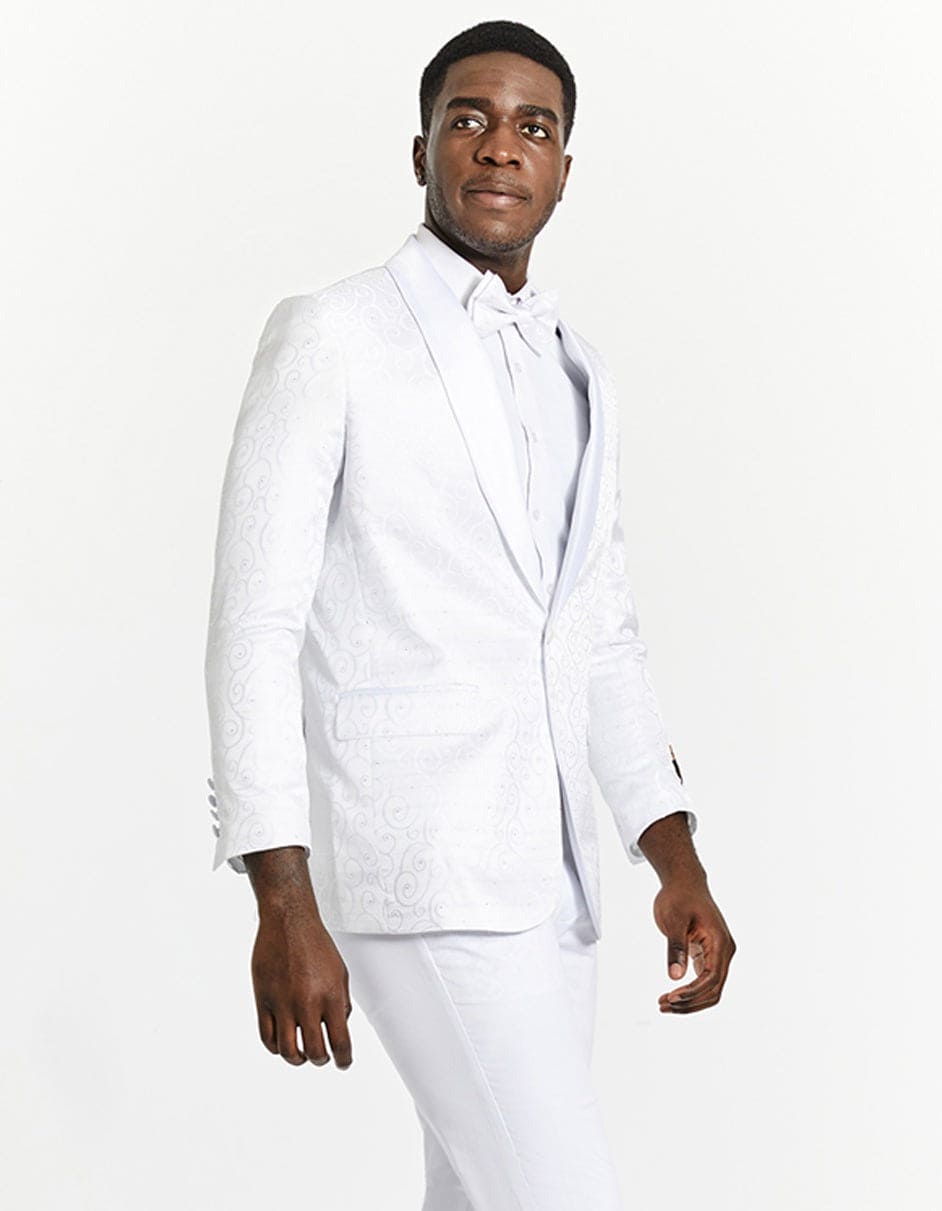 White and White Tuxedo Suit - Prom Suit - Prom Wedding Suit