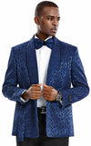 Mens Slim Fit Double Breasted Skinny Fit Prom and Wedding Tuxedo Blue and Black Paisley