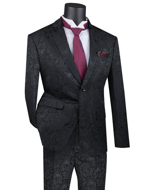 Mens 2 Button Slim Fit Paisley Prom Black Suit