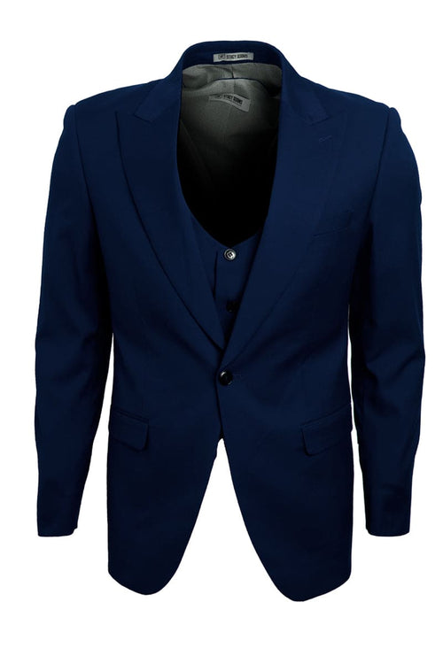"Mens Stacy Adams Suit -Stacy Adams Men's Navy Blue Suit with Vested One Button Peak Lapel"