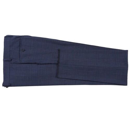 Wool Stretch Double Breasted Slim Fit Prussian Blue Windowpane Suit