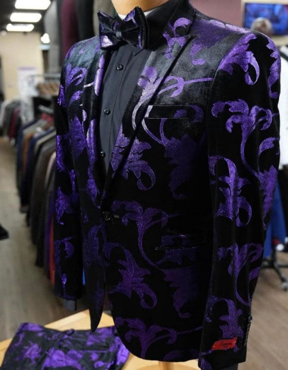 Olive Green and Black Paisley Tuxedo Dinner Jacket + Bowtie