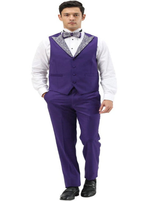 Purple and Silver Prom Tuxedo - Perfect Wedding Suit Vested rhinestone Lapelled
