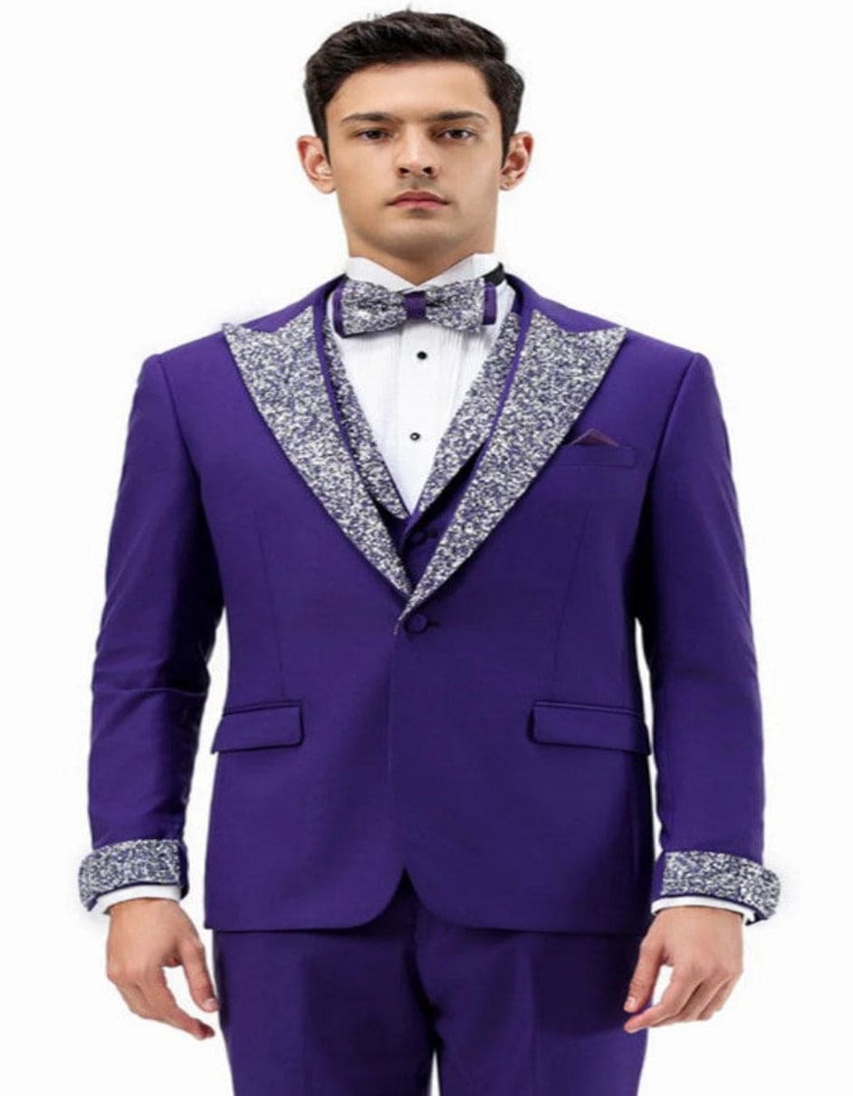 White and Purple Tuxedo Suit - Prom Suit - Prom Wedding Suit main image 0