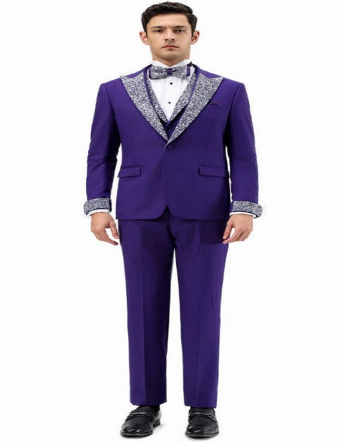 Purple and Silver Prom Tuxedo - Perfect Wedding Suit Vested rhinestone Lapelled