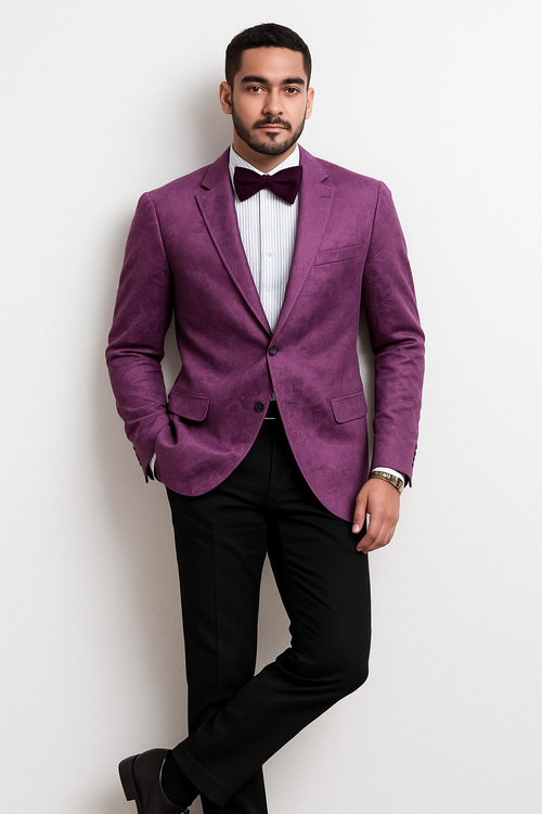 Paisley Blazer - Prom Tuxedo Dinner Jacket - Velvet Sport Jacket in Color Purple