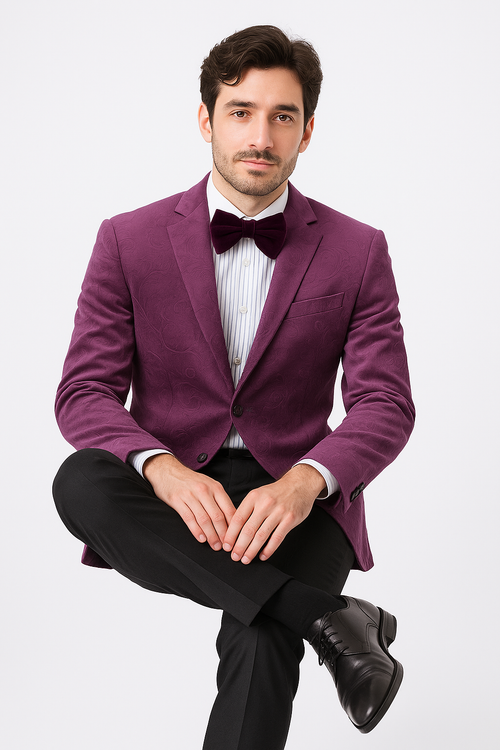 Paisley Blazer - Prom Tuxedo Dinner Jacket - Velvet Sport Jacket in Color Purple