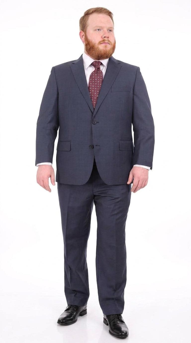 Men’s Heather Blue Portly Fit Suit, Big Size Formal Wedding Business Dress Suit