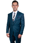 Mens Stacy Adams Suit - Stacy Adams Suit Men's Glen Plaid Suit - One Button Vested Peak Lapel in Blue & Green