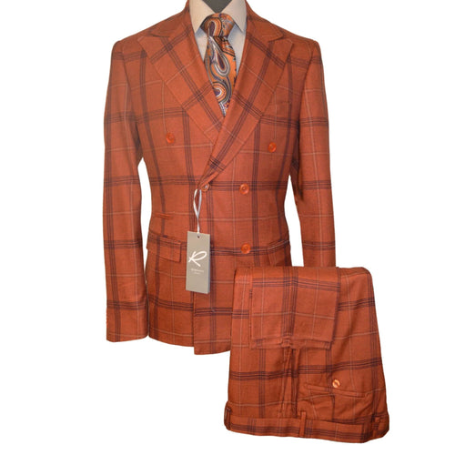 burnt orange plaid men's suit
