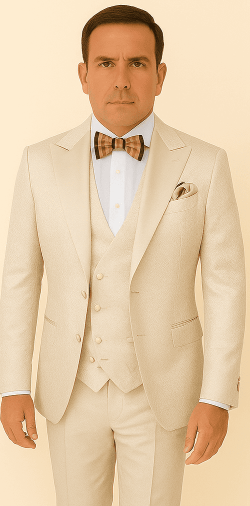 Rossi Man FORD RM1913 – Slim Fit 3-Piece Suit for Men in Off-White | Classic Style for Formal Occasions