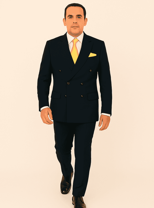 Rossi Man Double-Breasted 2-on-6 Suit – Elegant Men's Formalwear with Flat Front Trousers