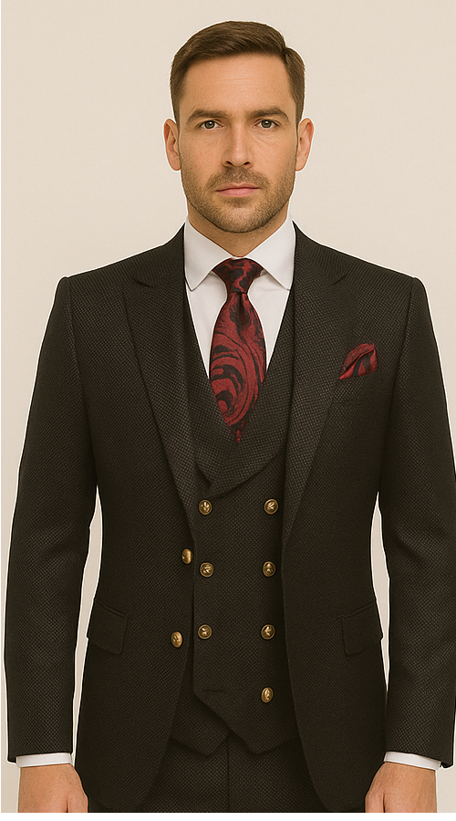 Men’s Formal 3-Piece Suit – Rossi Man Bond Slim Fit in Black | RM1751