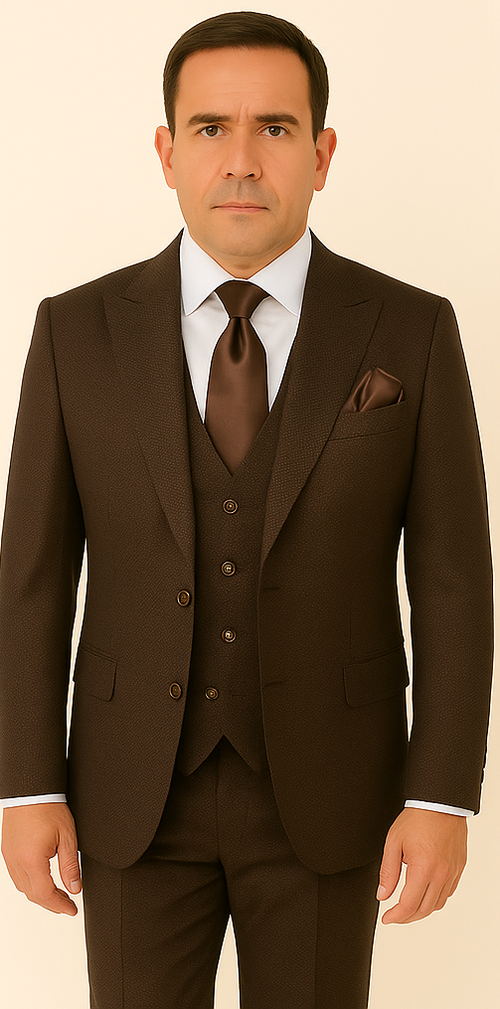 Rossi Man BOND RM1753 Slim Fit 3-Piece Suit – 1-Button Peak Lapel, Modern Formalwear for Men