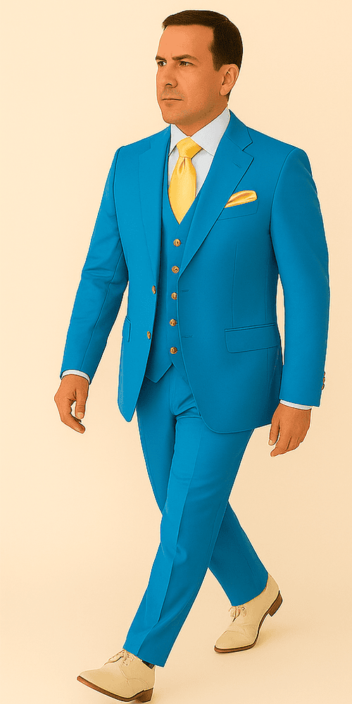 Rossi Man BOND RM1776 Slim Fit 3-Piece Suit – Tailored Turquoise Blue Suit for Formal Occasions