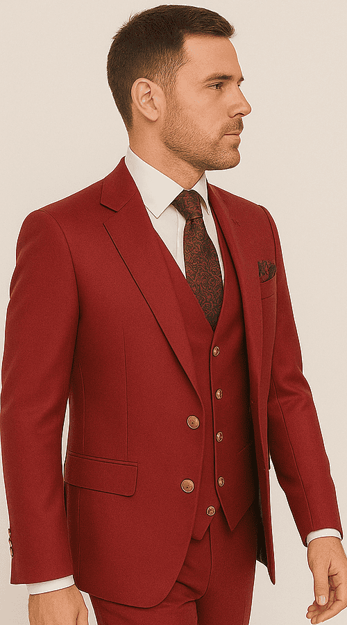 Rossi Man BOND RM1777 Slim Fit 3-Piece Red Suit – Modern Tailored Suit for Men