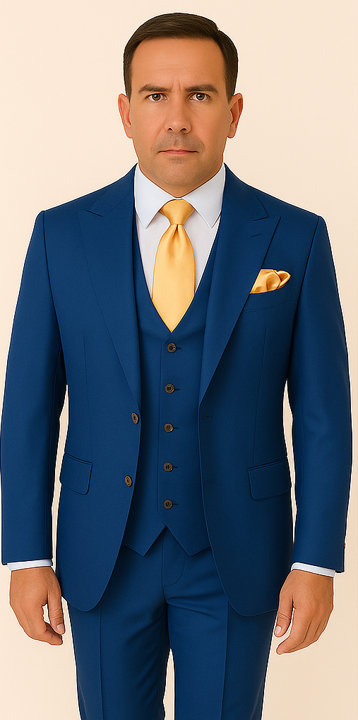 Rossi Man BOND RM1780 Slim Fit 3-Piece Suit – Modern Royal Blue Suit for Men