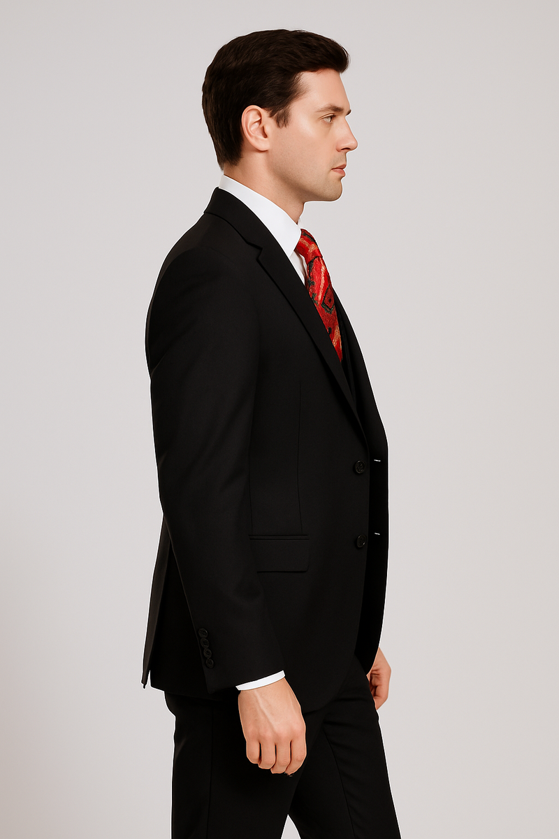 Mens Modern Formal Suit - Rossi Man Max 3-Piece Slim Fit in Solid Black | RM1101