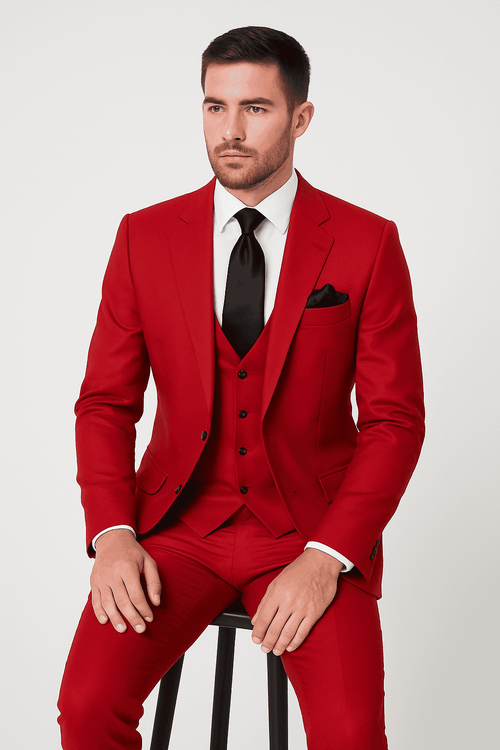 Rossi Man Max Slim Fit Formal Suit – 3-Piece Set in Bold Solid Red | RM1191